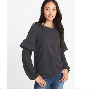 French terry ruffle sleeve sweatshirt